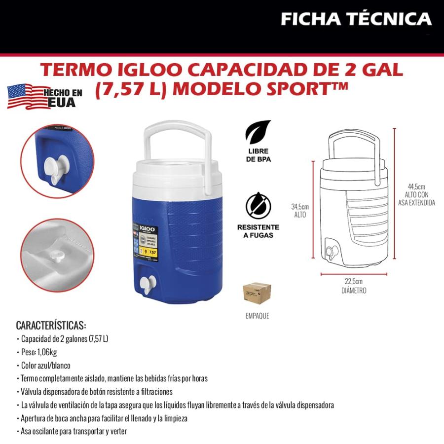 IGLOO 2-GALLON SPORT BEVERAGE COOLER, MAJESTIC BLUE, MODEL NUMBER: 31377 | igloo | 07