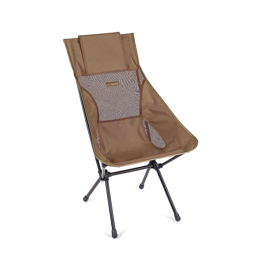 HELINOX SUNSET CHAIR LIGHTWEIGHT, HIGH-BACK, COMPACT, COLLAPSIBLE CAMPING CHAIR, COYOTE TAN, WITH POCKETS | Helinox
