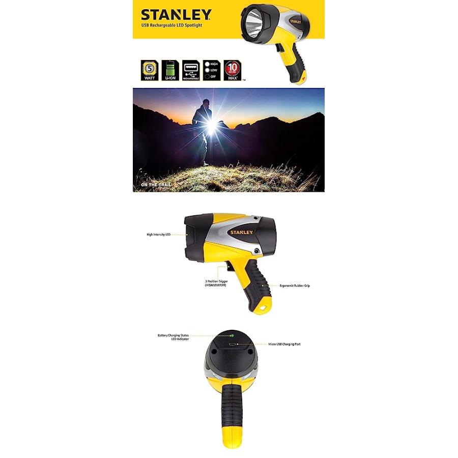 STANLEY SL5W09 RECHARGEABLE 1000 LUMEN LITHIUM ION ULTRA BRIGHT LED SPOTLIGHT FLASHLIGHT | STANLEY | 03