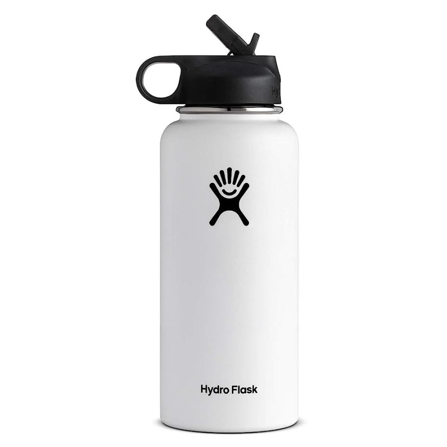 HYDRO FLASK VACUUM INSULATED STAINLESS STEEL WATER BOTTLE WIDE MOUTH WITH STRAW LID (WHITE, 40-OUNCE) | HYDRO FLASK