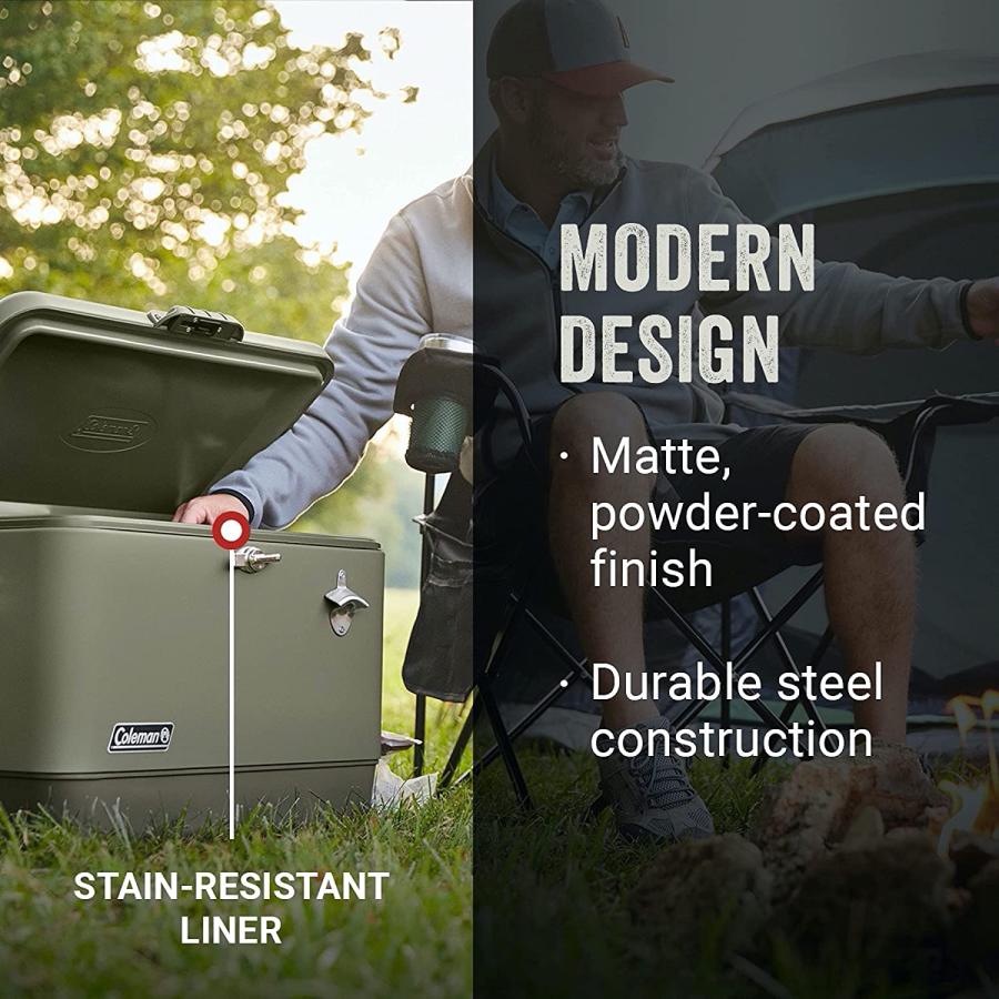 Coleman Reunion Insulated Portable Ice Chest, 54qt Steel Belted Leak Resistant Cooler with Heavy Duty Latch, Handles and Drain | Coleman | 01