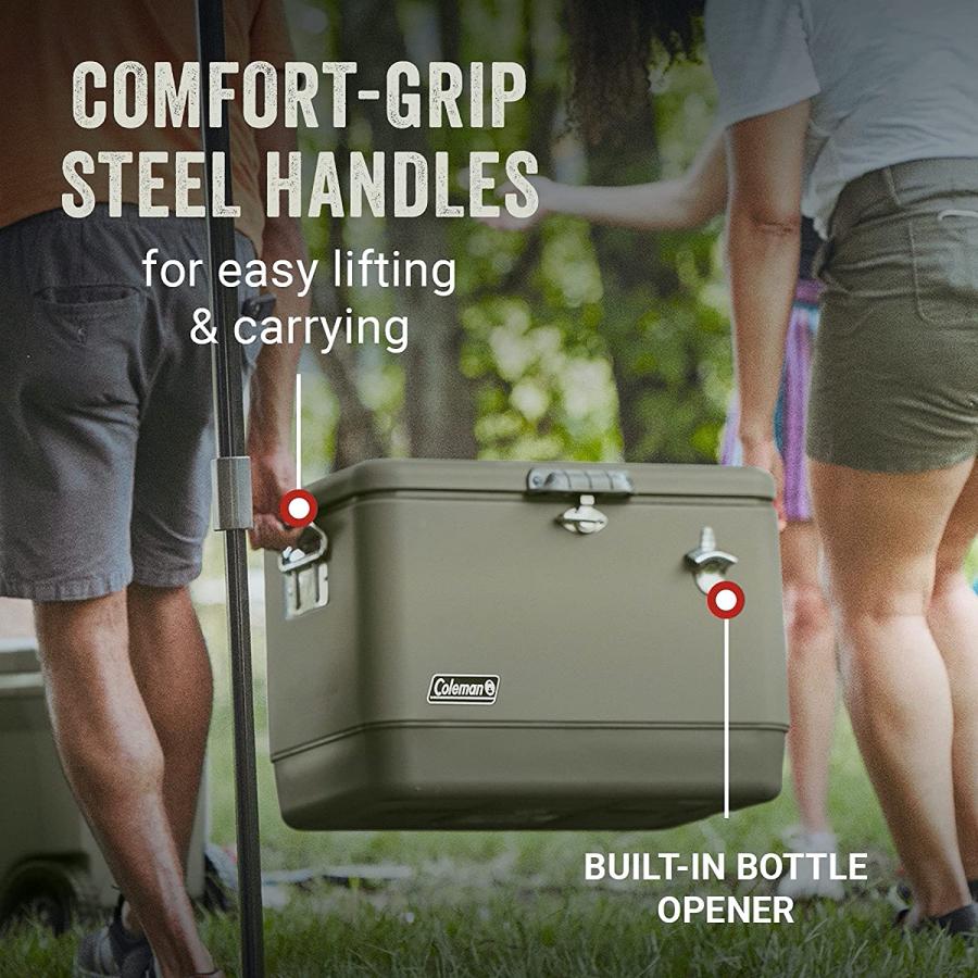 Coleman Reunion Insulated Portable Ice Chest, 54qt Steel Belted Leak Resistant Cooler with Heavy Duty Latch, Handles and Drain | Coleman | 02