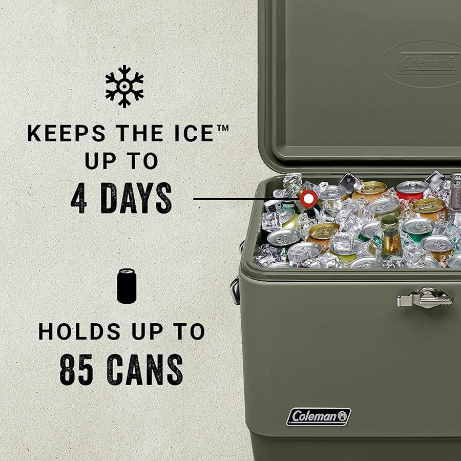 Coleman Reunion Insulated Portable Ice Chest, 54qt Steel Belted Leak Resistant Cooler with Heavy Duty Latch, Handles and Drain | Coleman | 05