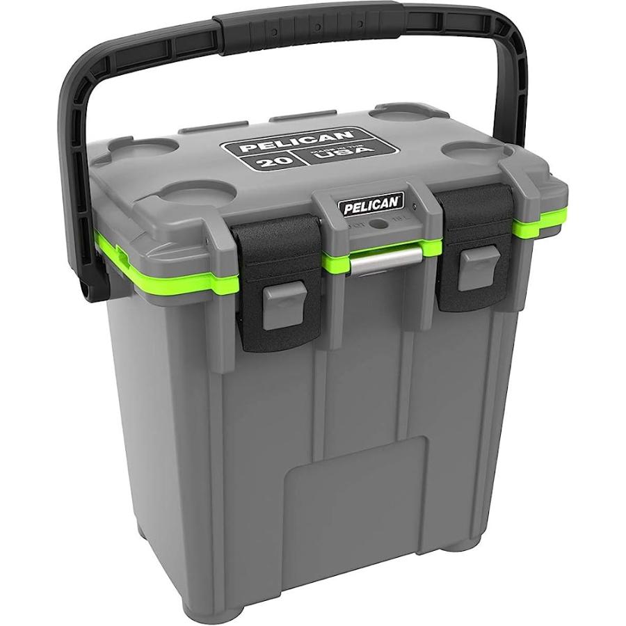 PELICAN 20QT ELITE COOLER (DARK GREY/GREEN) | 15 CAN OR 4 WINE BOTTLE CAPACITY WITH ICE | 2 DAY ICE RETENTION | GUARANTEED FOR LIFE | PELICAN PRODUCTS