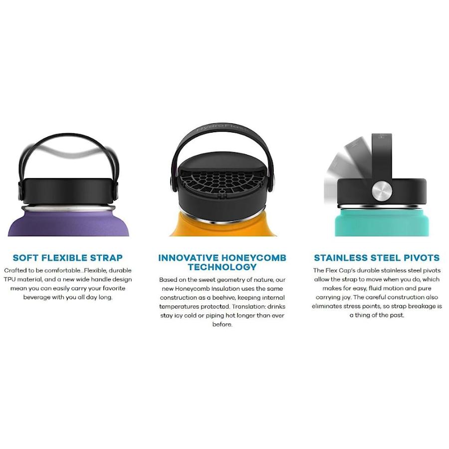 HYDRO FLASK WIDE MOUTH BPA FREE HONEYCOMB INSULATED SPORTS WATER BOTTLE FLEX CAP, BLACK | HYDRO FLASK | 02