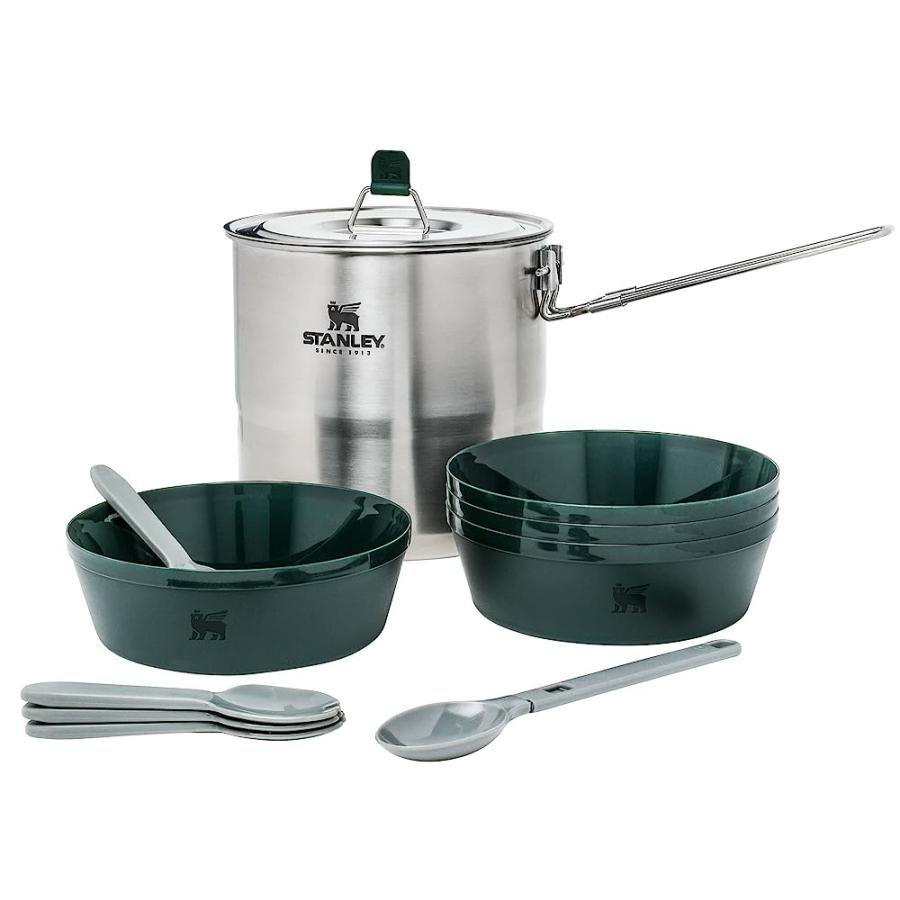STANLEY ADVENTURE 4-PERSON COOKSET, 11-PIECE CAMPING COOKING KIT WITH 2.6 QUART STAINLESS STEEL POT AND UTENSILS | STANLEY | 01