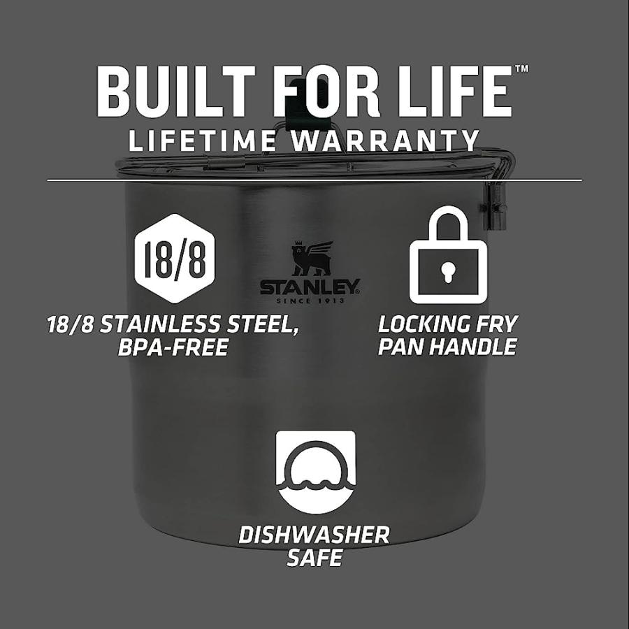 STANLEY ADVENTURE 4-PERSON COOKSET, 11-PIECE CAMPING COOKING KIT WITH 2.6 QUART STAINLESS STEEL POT AND UTENSILS | STANLEY | 03