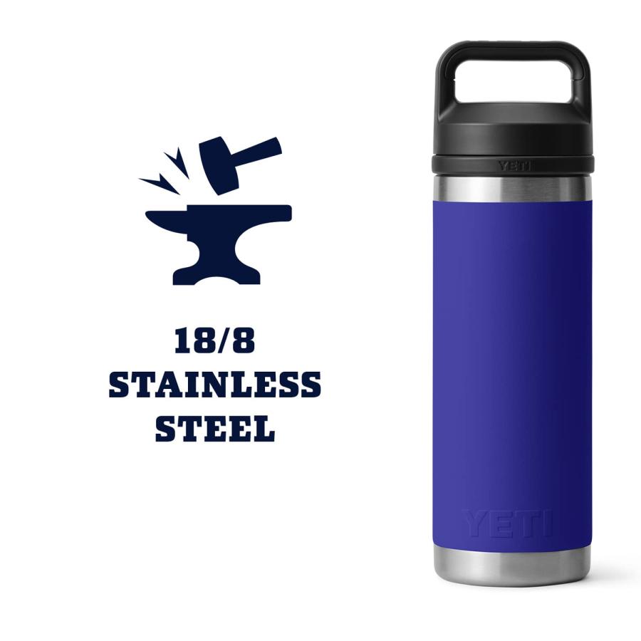 YETI Rambler 18オンス ボトル キャップ付き 真空断熱 ステンレス製、オフショアブルー | YETI | 05
