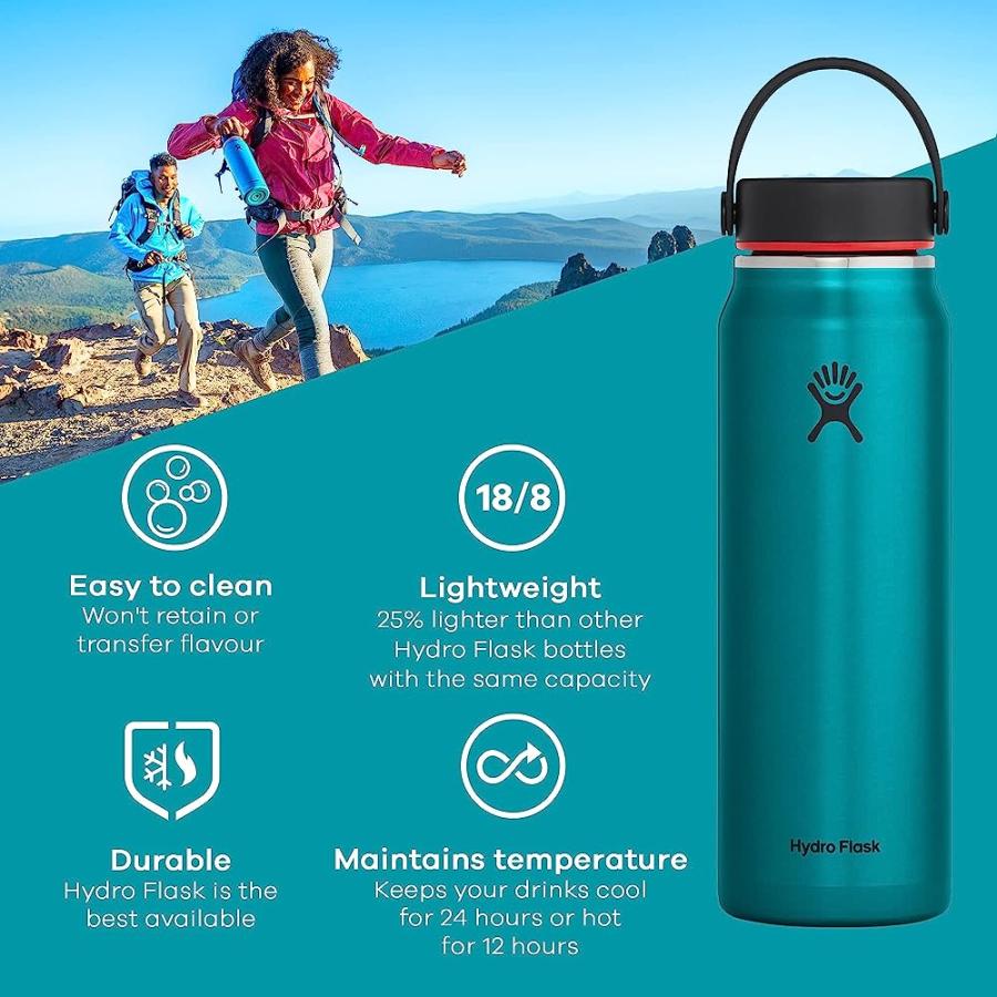 HYDRO FLASK 24 OZ. LIGHTWEIGHT TRAIL SERIES WATER BOTTLE- STAINLESS STEEL, REUSBALE, VACUUM INSULATED WITH STANDARD MOUTH , OBSIDIAN | HYDRO FLASK | 01