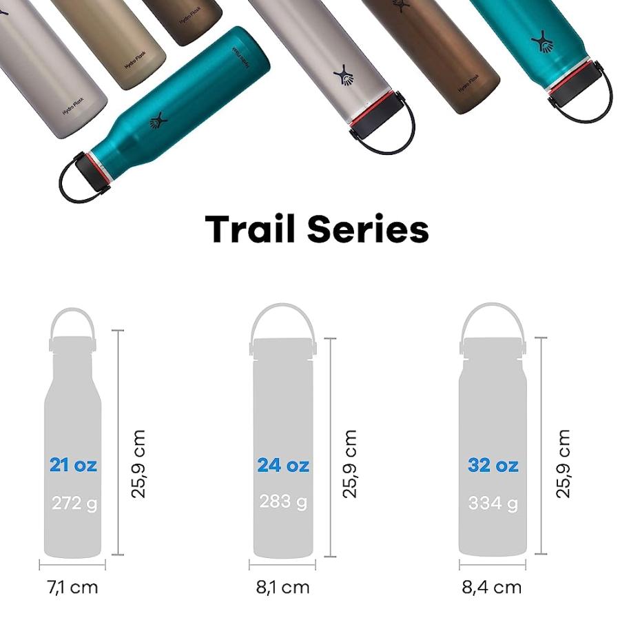 HYDRO FLASK 24 OZ. LIGHTWEIGHT TRAIL SERIES WATER BOTTLE- STAINLESS STEEL, REUSBALE, VACUUM INSULATED WITH STANDARD MOUTH , OBSIDIAN | HYDRO FLASK | 02