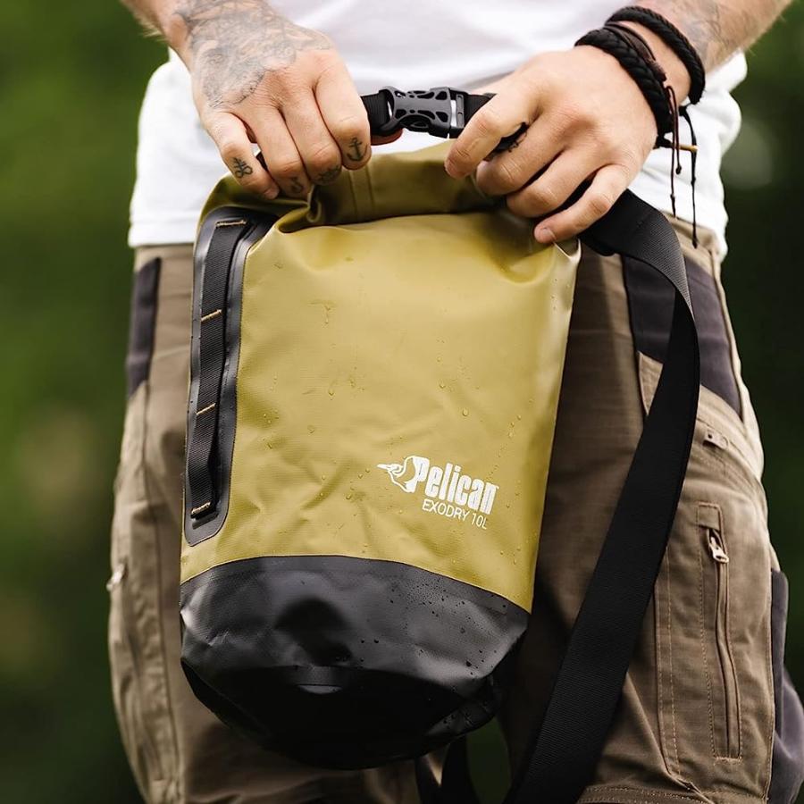 PELICAN EXODRY 10L SMALL DRYBAG OLIVE WATERPROOF SHOULDER STRAP THICK & LIGHTWEIGHT ROLL TOP DRY COMPRESSION KEEPS GEAR DRY FOR KAYAKING, BEACH, | PELICAN PRODUCTS | 04