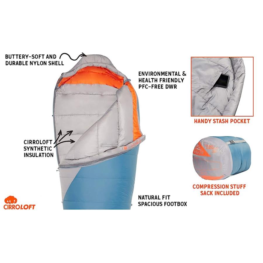 KELTY COSMIC SYNTHETIC FILL 20 DEGREE BACKPACKING SLEEPING BAG, LONG COMPRESSION STRAPS, STUFF SACK INCLUDED, BLUE | KELTY | 04