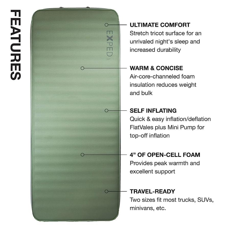 EXPED MEGAMAT 10 - SELF-INFLATING AND EXTREMELY COMFORTABLE LUXURIOUS SLEEPING MAT, GREEN, MEDIUM WIDE |  | 02