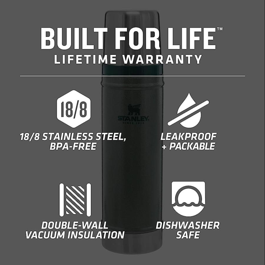 STANLEY CLASSIC VACUUM INSULATED WIDE MOUTH BOTTLE - BPA-FREE 18/8 STAINLESS STEEL THERMOS FOR COLD & HOT BEVERAGES KEEPS LIQUID HOT OR COLD FOR | STANLEY | 03