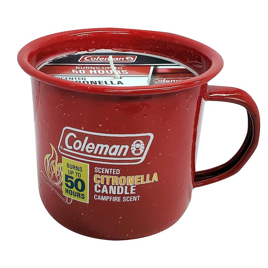 COLEMAN REPELLENTS TIN MUG OUTDOOR CITRONELLA CANDLE | RUSTIC OUTDOOR CAMPING CANDLE WITH CAMPFIRE SCENT, RED | Coleman | 01