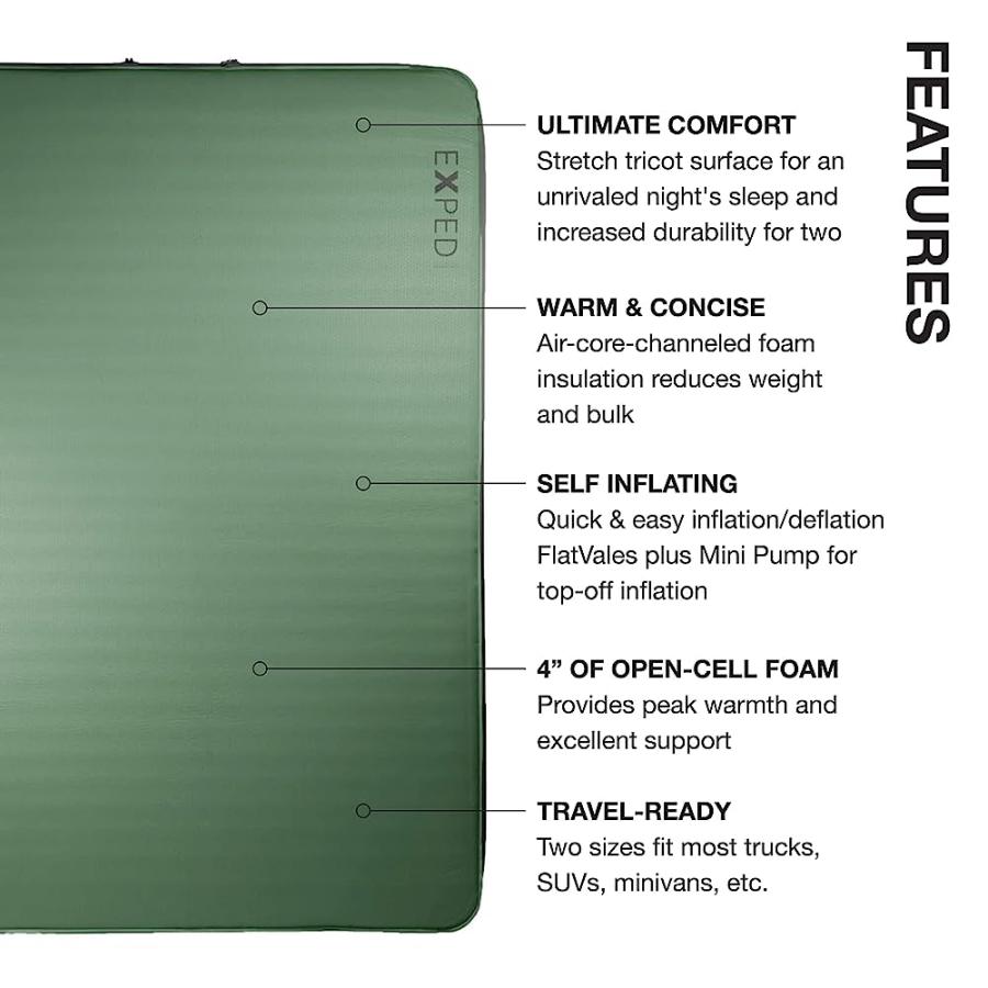 EXPED MEGAMAT DUO 10 - SELF-INFLATING AND EXTREMELY COMFORTABLE LUXURIOUS SLEEPING MAT, GREEN, LONG WIDE + |  | 02