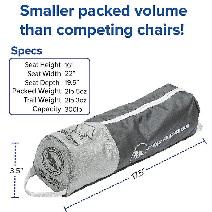 BIG AGNES MICA BASIN CHAIR- ULTRALIGHT, PORTABLE CHAIR FOR CAMPING AND BACKPACKING, ASPHALT/GRAY | BIG AGNES | 04