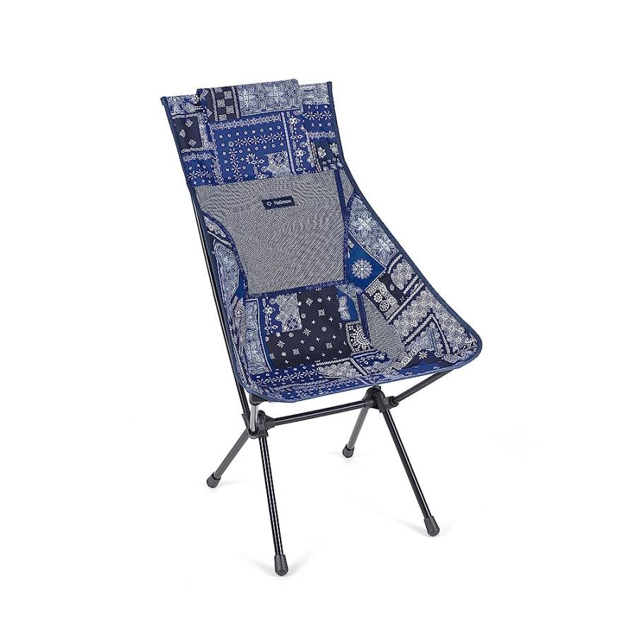 HELINOX SUNSET CHAIR LIGHTWEIGHT, HIGH-BACK, COMPACT, COLLAPSIBLE CAMPING CHAIR, BLUE BANDANA, WITH POCKETS | Helinox