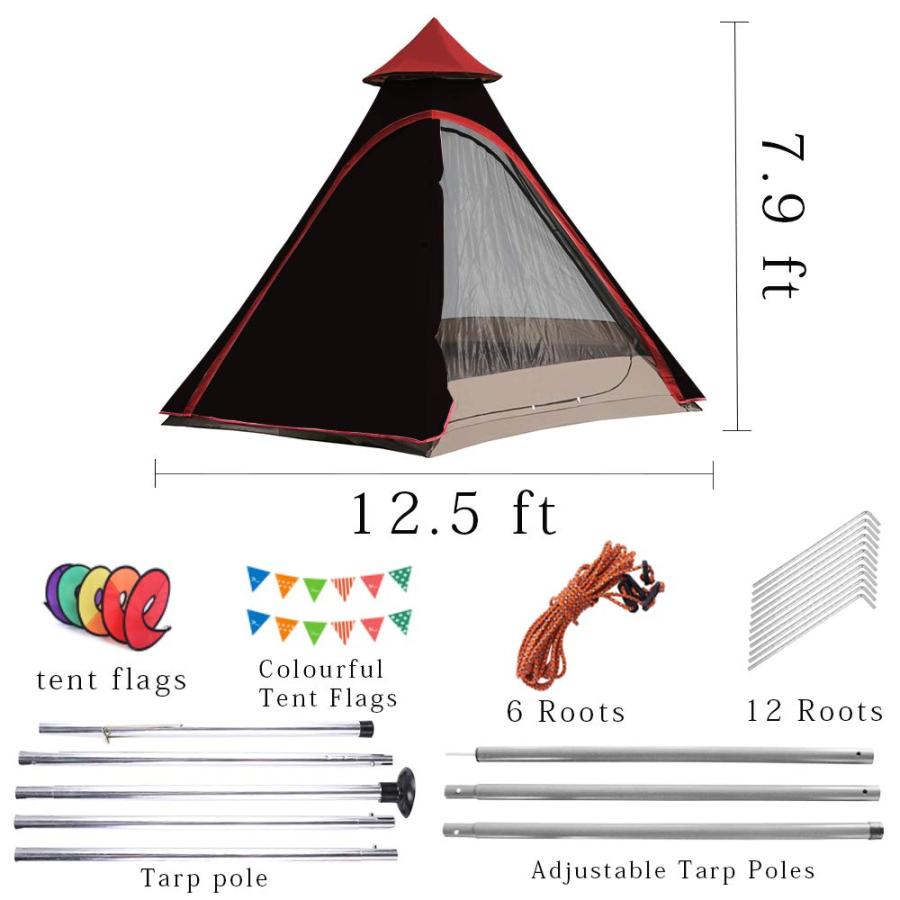 VIDALIDO 12'X10'X8'DOME CAMPING TENT 5-6 PERSON 4 SEASON DOUBLE LAYERS WATERPROOF ANTI-UV WINDPROOF TENTS FAMILY OUTDOOR CAMPING TENT (BLACK) | Vidalido | 04