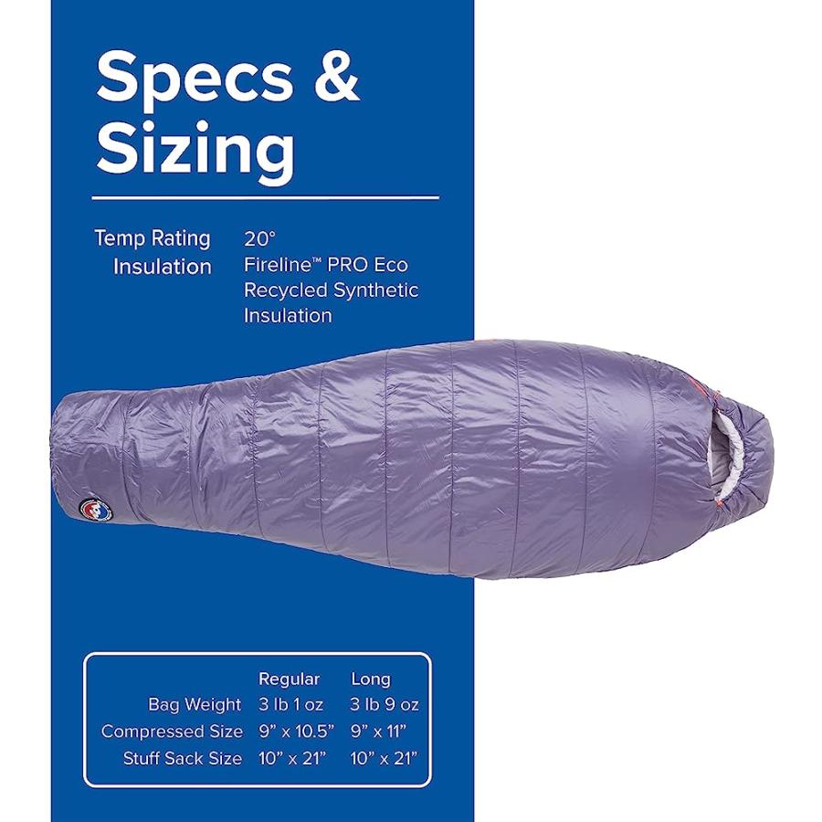 BIG AGNES WOMEN'S, ANTHRACITE SLEEPING BAG, 20 DEGREE, (FIRELINE PRO RECYCLED), LAVENDER, REGULAR, RIGHT ZIP | BIG AGNES | 03