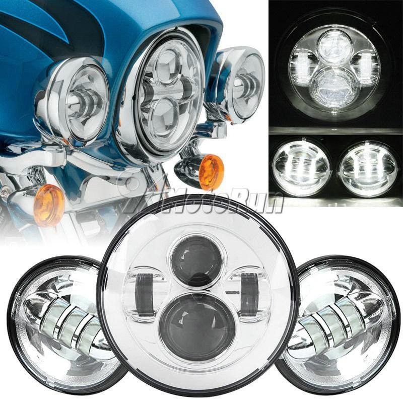 ハーレー ヘッドライト 7 \"LEDクロムプロジェクターデイメーカーヘッドライト+ハーレーダビッドソンの合格ライト 7'' LED Chrome Pr
