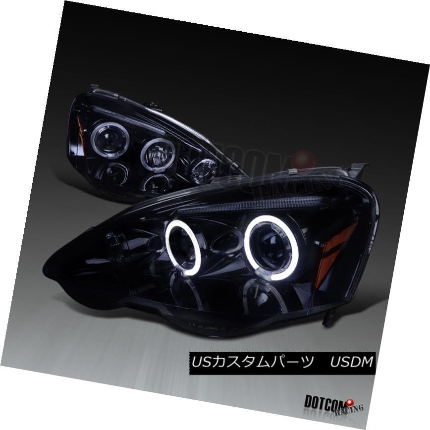 ヘッドライト 2002-2004 Acura RSX交換デュアル・ハロー・グロッシー・ブラック・プロジェクター・ヘッドライト・ペア 2002-2004