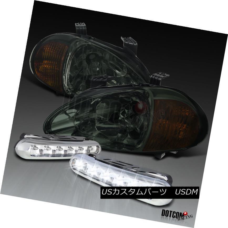 ヘッドライト 93-97 Honda Del Sol 2-In-1スモークヘッドライトコーナーランプ+ LED DRLフォグライト For 93-97