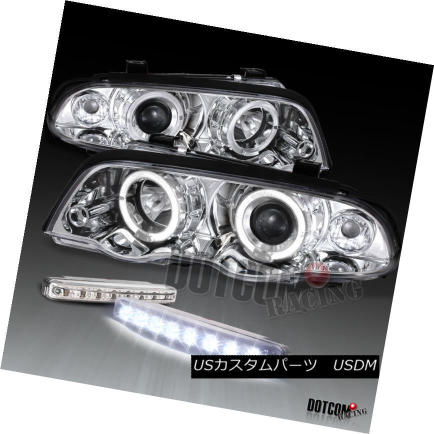 ヘッドライト BMW 99-01 E46 3シリーズクロームプロジェクターハローヘッドライト+バンプ  er LEDフォグラン