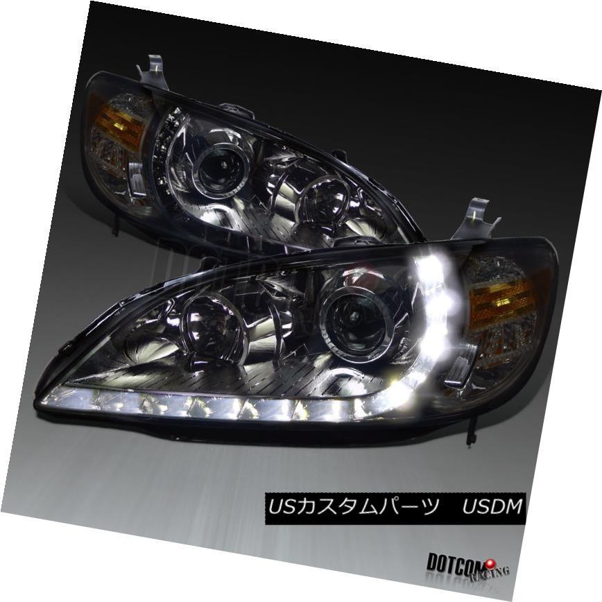 ヘッドライト 2004  -  2005年ホンダシビック2 / 4Dr煙プロジェクターヘッドライト+ R8 LEDランプペア For 2004-200