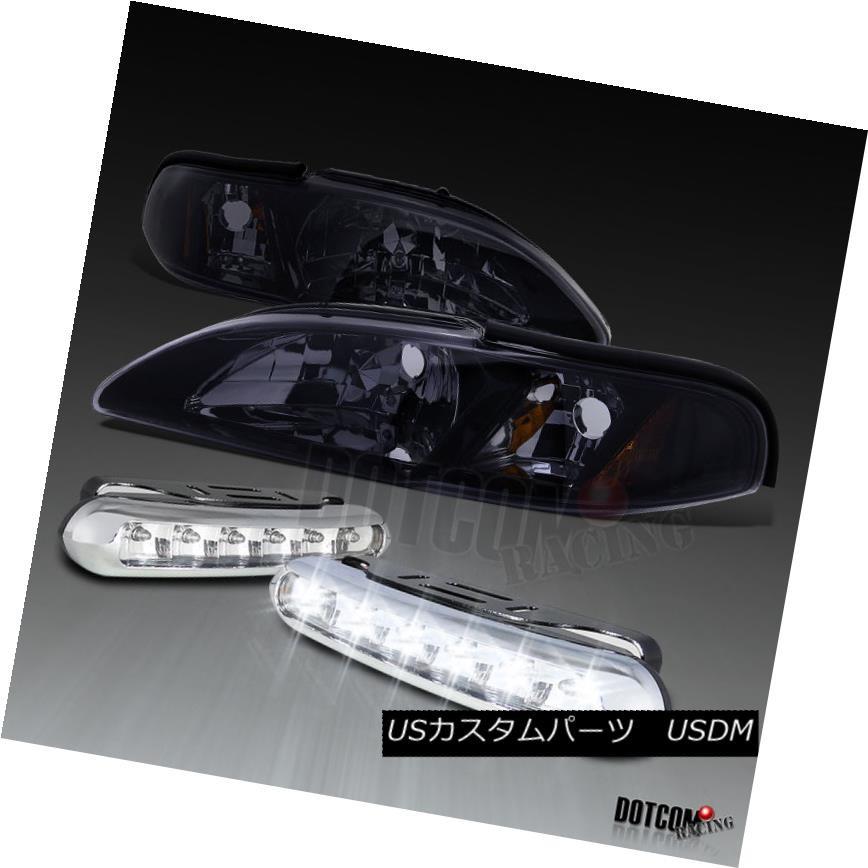 ヘッドライト Glossy Black 1994-1998ムスタングスモークヘッドライト+ Tur n信号+ DRL LE