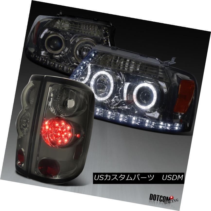 ヘッドライト 04-08 Ford F150スモークハローR8 LED DRLプロジェクターヘッドライト+スモーキー  ke