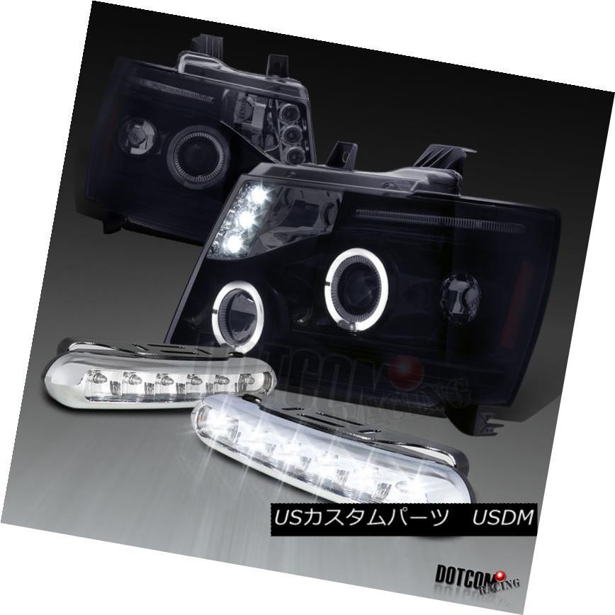 前照灯 Glossy Black 2007-2013 Avalanche Tahoe Halo映写機前照灯+ LED DRL照明ランプ 自動車-その他ライト-ライト、レンズ