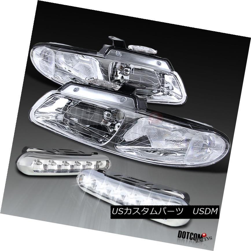 ヘッドライト 99-00 Grand Caravan Town＆amp; カントリーボイジャークロームヘッドライト+ LED DRLフォグランプ 99