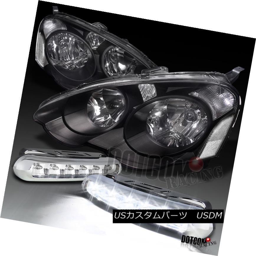 前照灯 02-04アキュラRSX DC5黒いことJDM前照灯+ LED DRLバンパーフォグランプ 02-04 Acura RSX DC5 ライト、レンズ-その他ライト-自動車