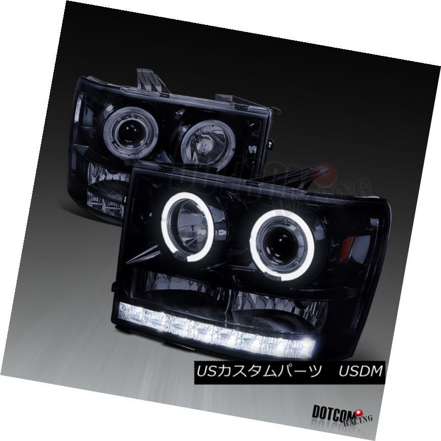 ヘッドライト 新しい光沢のあるピアノブラック2007-2012シエラハロSMD LEDプロジェクターヘッドライトランプ New Glossy Pian