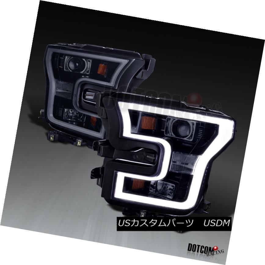 ヘッドライト 2015-2017 Ford F150 F-150ピックアップ光沢ブラックプロジェクターヘッドライト+ LED DRLバー 2015-2