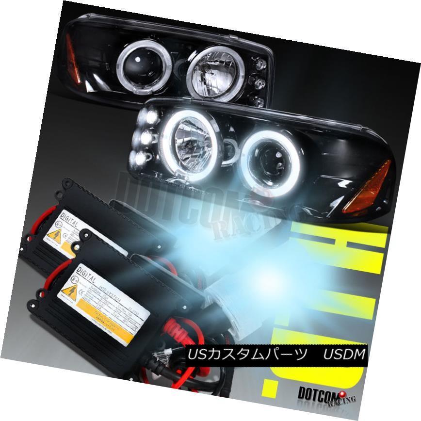 前照灯 Glossy Black 2000-2006 GMC Yukon Halo映写機前照灯+ H1 6000K HID一揃いの道具 ライト、レンズ-車、バイク、自転車