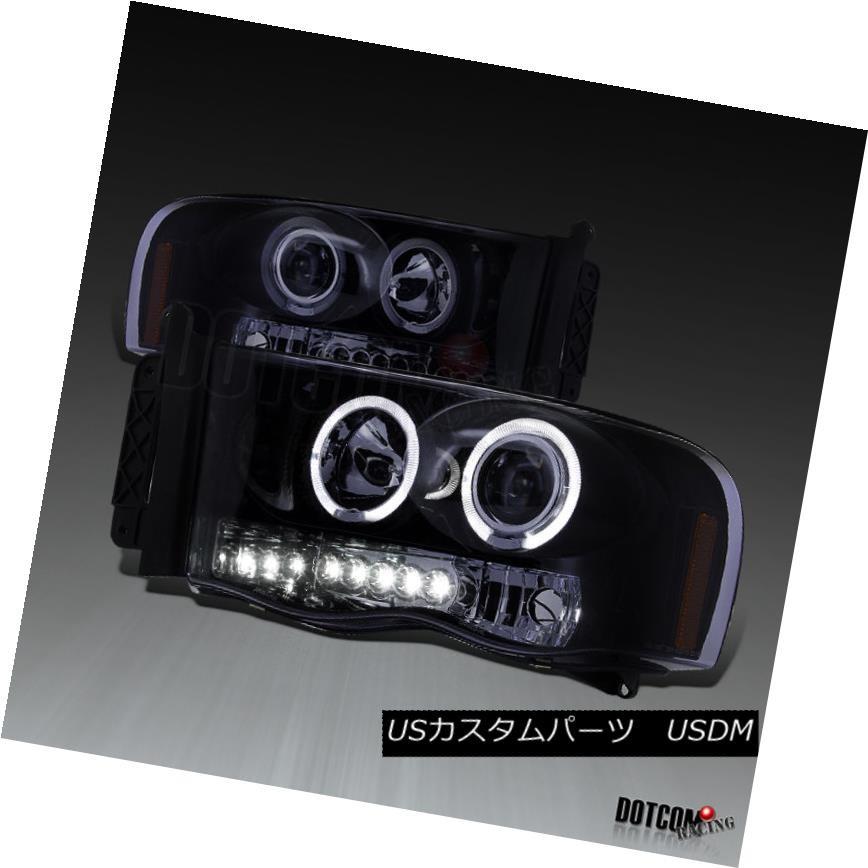 ヘッドライト 新しい光沢のあるピアノブラック2002-2005ダッジRAM LEDハロープロジェクターヘッドライトペア New Glossy Pian