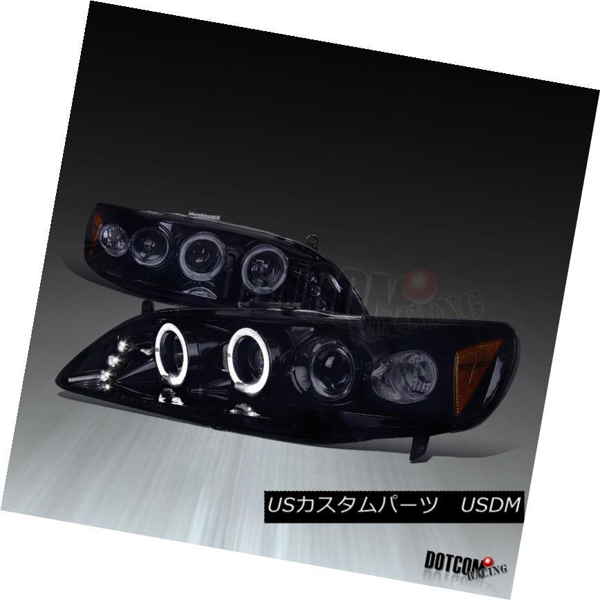 前照灯 1998  -  2002年ホンダアコードグロッシーブラックLEDデュアルハロープロジェクターヘッドライトペア For 1998-200 車、バイク、自転車-その他ライト-自動車
