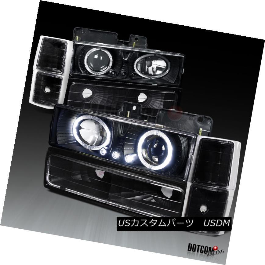 ヘッドライト 94-98シボレーC10 LEDハローブラックプロジェクターヘッドライト+ブラム ランプ+コーナー 94-98