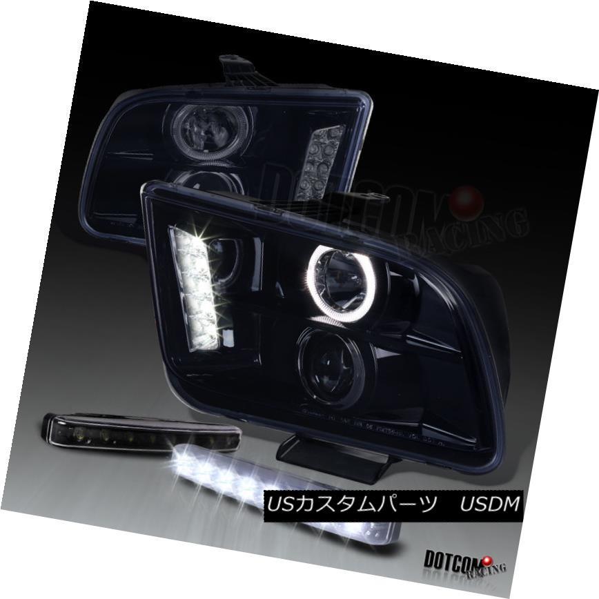 ヘッドライト Glossy Black 2005-2009 Mustang Haloプロジェクタースモークヘッドライト+ LED DRLフォグランプ