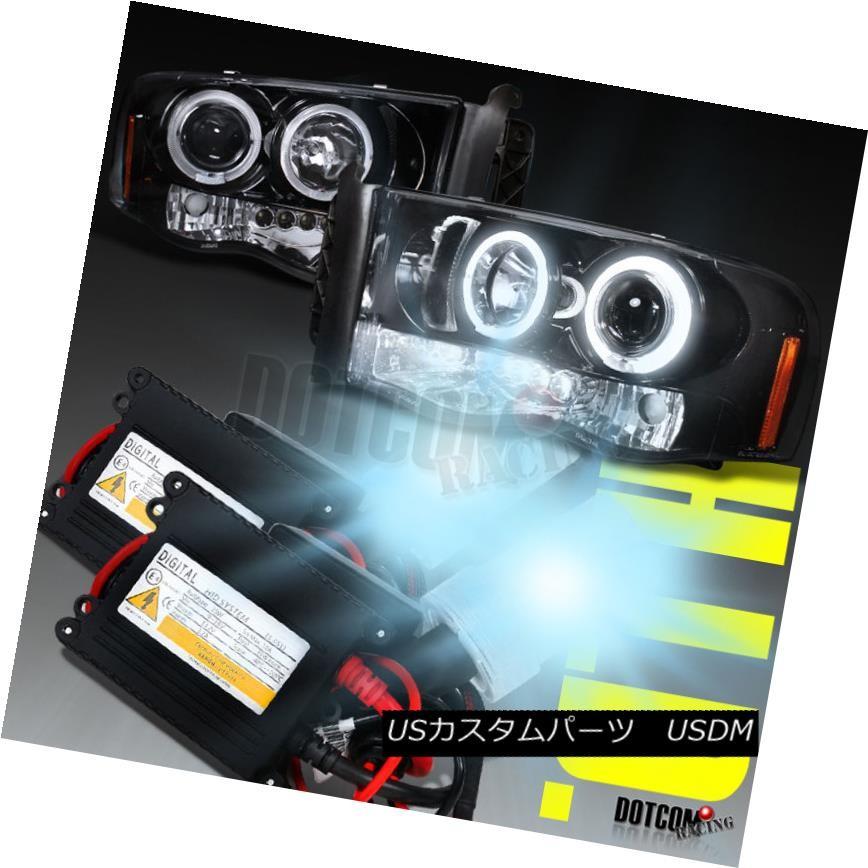 ヘッドライト Glossy Black 2002-2005 Dodge RAM Haloプロジェクターヘッドライト+ H1 6000K HIDキット