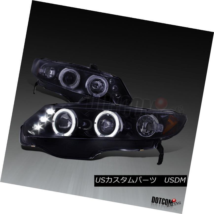ヘッドライト 2006?2011年ホンダシビック2Dr LEDハローグロッシーブラックプロジェクターヘッドランプ For 2006-2011 Hond