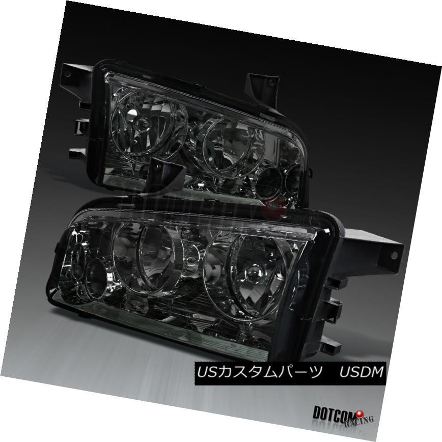 ヘッドライト 2006-2010ダッジ充電器の交換クロームスモークヘッドライトヘッドランプ左+右 2006-2010 Dodge Charger Re
