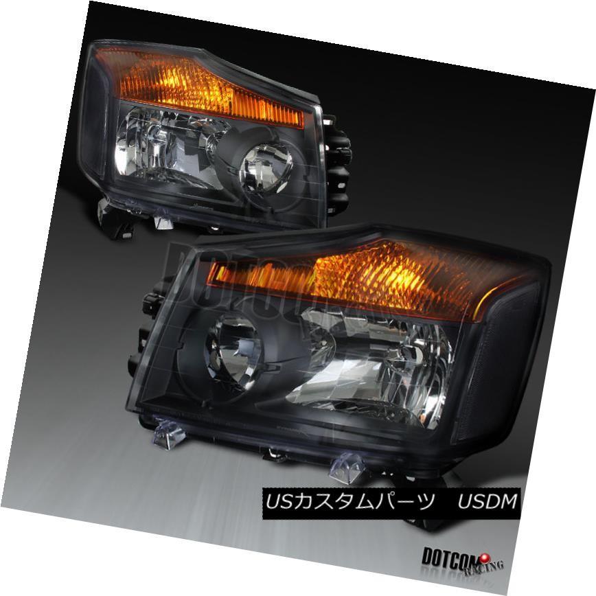 前照灯 相応う日産04-15五分五分タン04-07アルマダブラッククリアクリスタルヘッドライトペア Fit Nissan 04-15 Titan その他ライト-車、バイク、自転車-ライト、レンズ
