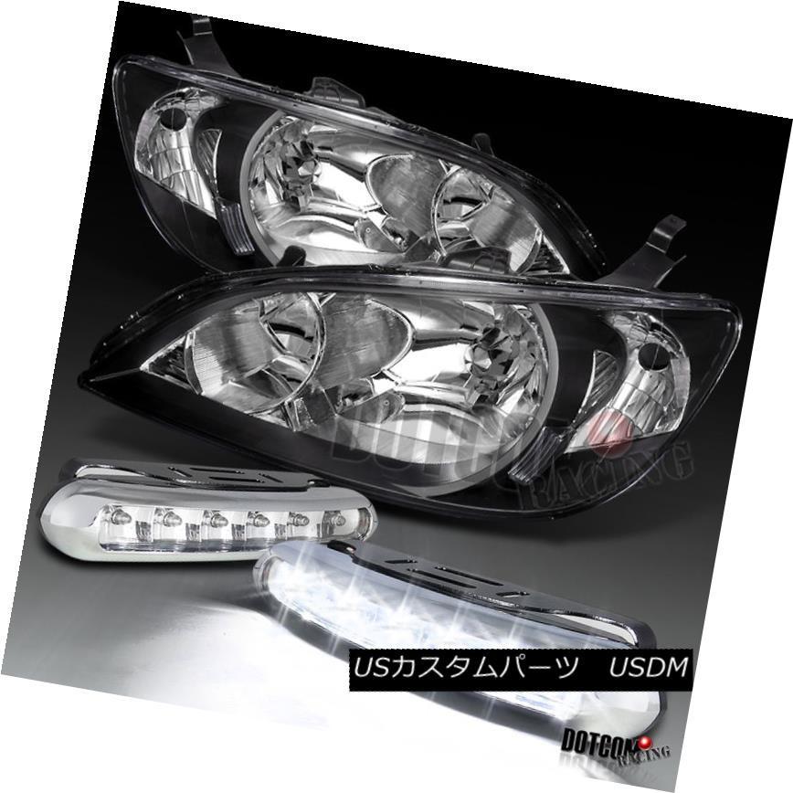 ヘッドライト 2004-2005 Honda Civic JDMブラックダイヤモンドヘッドライト+ Whi テールLEDバンパーフォグDRL