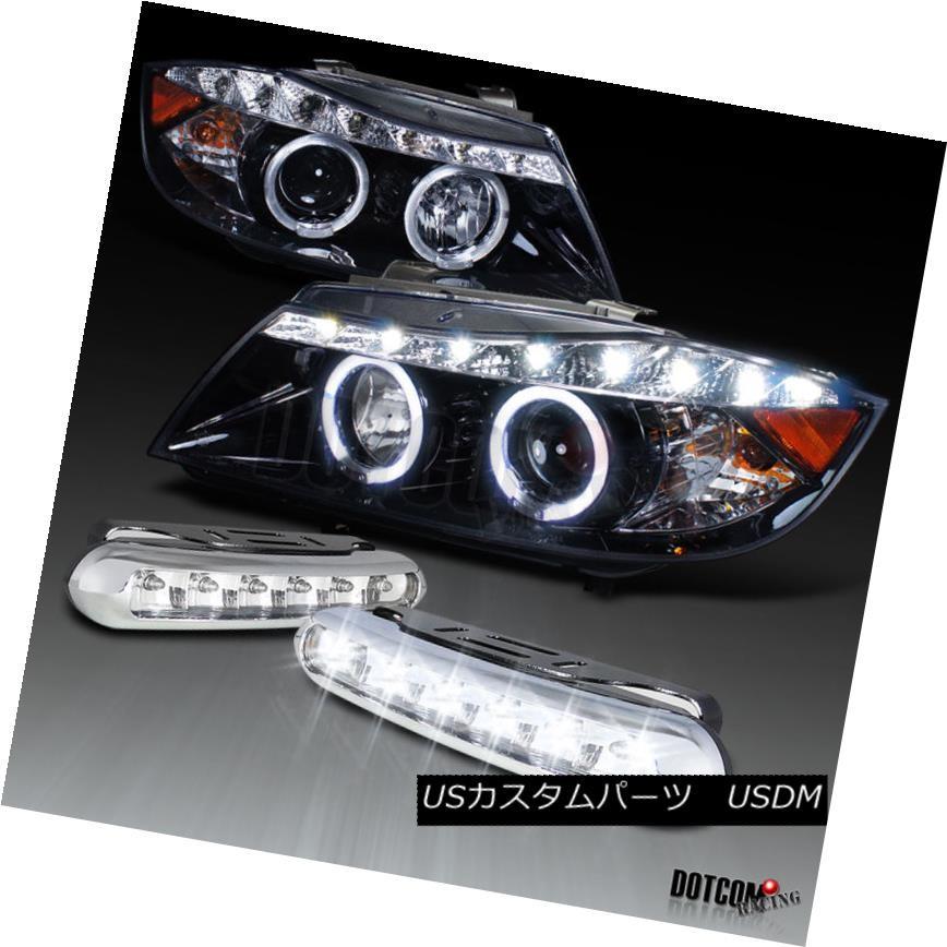 前照灯 洋琴黒いこと06-08 E90 4Dr R8ハロープロジェクターヘッドライト+ LEDランニングフォグランプ Piano Black 車、バイク、自転車-自動車-その他ライト