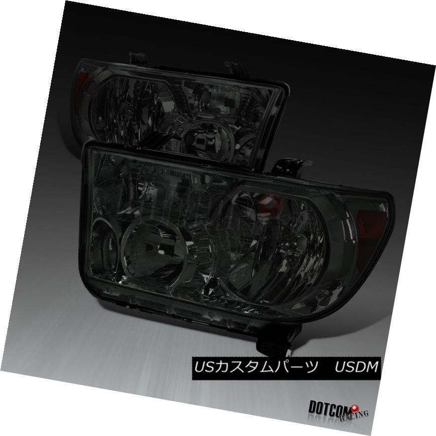 ヘッドライト トヨタ2007-2013トンドラ2008-2014セコイアJDMスモークレンズダイヤモンドヘッドライトペア Toyota 2007-20