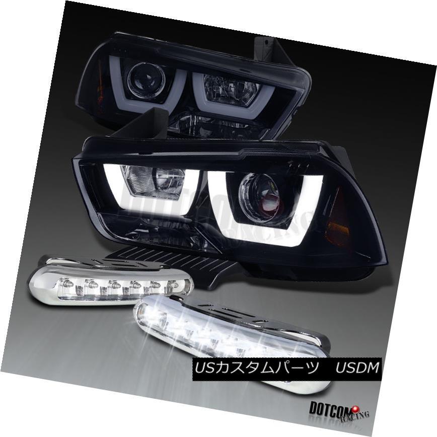 ヘッドライト 2011-2014充電器光沢ブラックハローLEDプロジェクターヘッドライト+ LED DRLフォグランプ 2011-2014 Charg