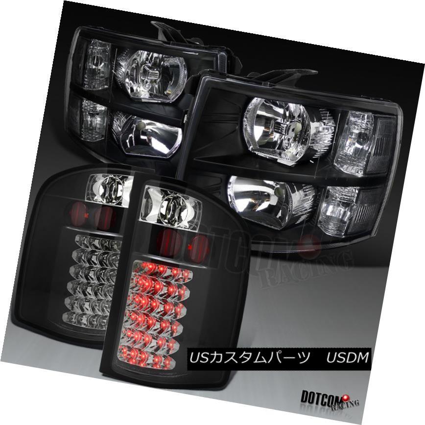 ヘッドライト 07-14 Chevy 1500 2500 / 3500HDユーロブラッククリアヘッドライト+ LEDテールブレーキランプ 07-14